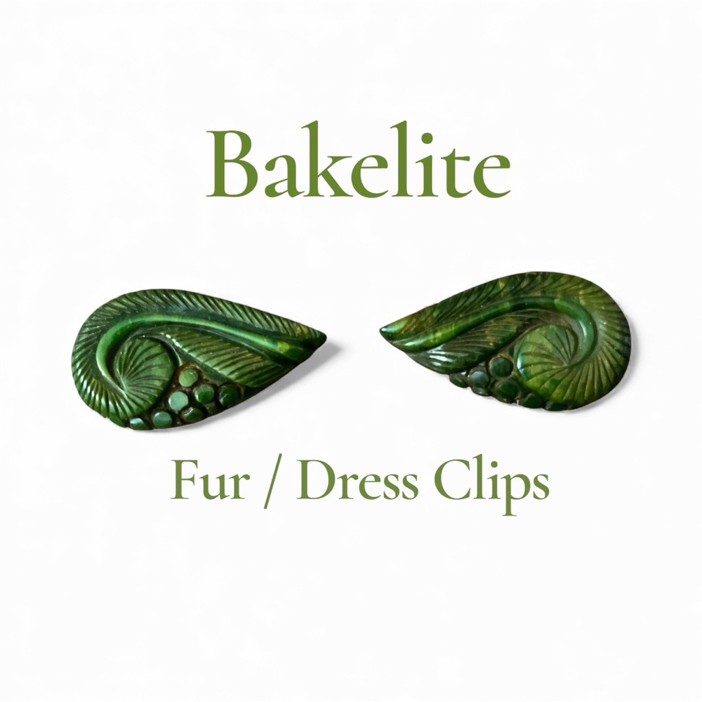 Bakelite 1940s Fur Dress Clips Sculptured Simichrome Tested